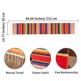 Lizbin Mexican Table Runner, 14” x 84” Table Runner Mexican Table Runners Rainbow Colors for Picnic Table Party Decoration Mexican Party Decoration Table Decor