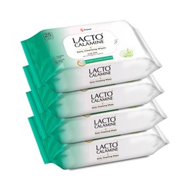 Lacto Calamine Daily Cleansing Face Wipes with Aloe Vera, Cucumber & Vitamin E, Hydrating, Refreshing, Soothing, Paraben and Alcohol Free, White, 100 Count, Pack of 4