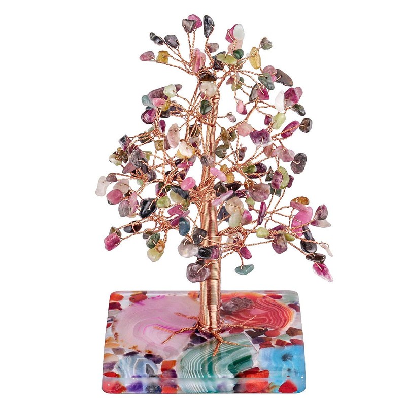 KYEYGWO 7 Chakra Crystal Tree with Agate Slices Resin Base