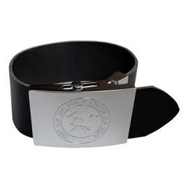 GravurManufakturBerlin Trouser Belt Fire Brigade God in Ehr Dem Nächsten zur Wehr – Cowhide Leather or Textile 4 cm Wide Black or Dark Blue – One Size Fits All – Can Be Shortened, Polished silver