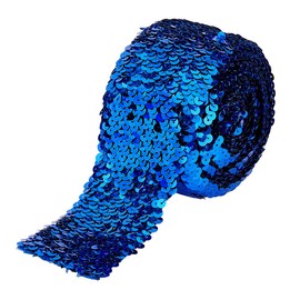 FINGERINSPIRE 5.5 Yards Blue Sequin Trim 2.9 inch Wide Elastic Sequin Ribbon 8 Rows Paillette Roll Glitter Stretch Ribbon Flat Sequin Strip Spangle Lace DIY Sewing Craft Supplies Ornament Accessories