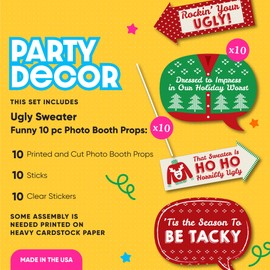 Big Dot of Happiness Funny Ugly Sweater Holiday - Christmas Party Photo Booth Props Kit - 10 Piece