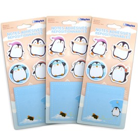 WAYTEX 300 Reusable Sticky Notes Fantasy Cute Animals 3 Stands with 100 Notes 4 Mini Penguin Pads and 1 Square Pad 8 x 8 cm Printed