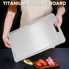2025 New 100% Pure Titanium Cutting Board with Grooves, Double Sided, Meat, Fruit and Vegetable Cutting Board, Dishwasher Safe (13.3 * 9)