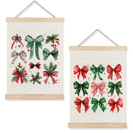 Christmas Wall Decor Poster Hanger Frame, Christmas Bows Decoration,Christmas Wall Decorations,Coquette Wall Decor, Bow Wall Decor Bedroom, Christmas Wall Decor for Bedroom Home Office, 12x16 Inch