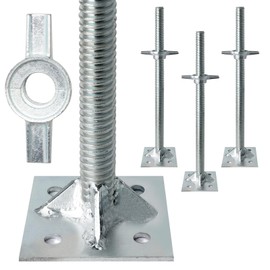 Reinforced Adjustable Leveling Jacks, 18.25" Solid Scaffolding Parts with Base Plate, 4 Pack Galvanized Silver Screw Jacks for Baker Style Scaffolding