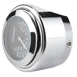 Okuyonic Motorcycle Temperature Gauge, Black White Clear Dial Handlebar Thermometer Chrome Plating for Motorcycle(Black)