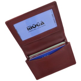 MOGA Genuine Leather Business Card Holder Name Card Case Credit Card Wallet with ID Window (Burgundy)