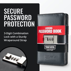 Vaultz Secure Locking Password Book (6.5" x 4.25") - 3-Digit Combination Lock, Organized & Portable with 100 Pages, Holds 125 Passwords - Mobile Memory Aid, Lightweight & Convenient Extras Included
