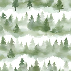 HENNOR Misty Forest Wallpaper Peel and Stick 17.5in x32.8ft Green Tree Contact Paper Boho Wallpaper Vinyl Self Adhesive Removable Modern Floarl Wall Paper for Cabinet Bathroom Locker Wall Decor