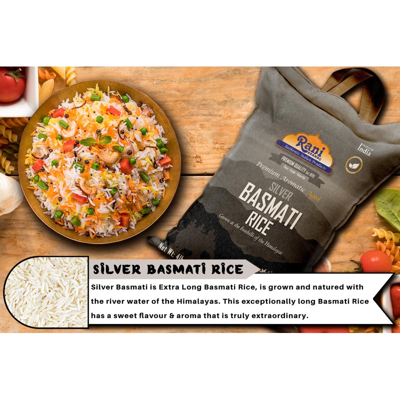 Rani Silver White Basmati Rice Extra Long Aged 4-Pound Bag,