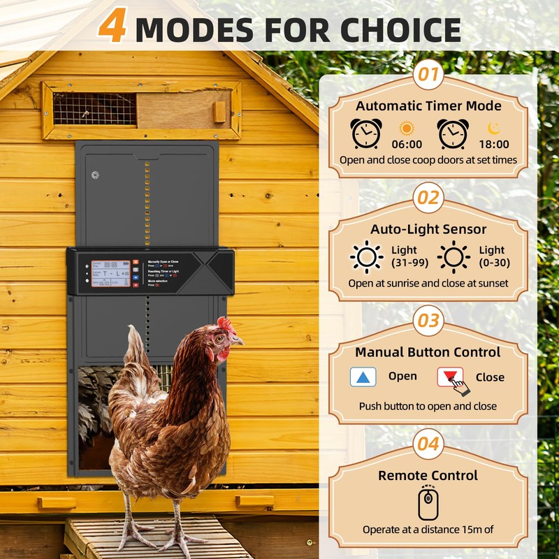 Automatic Chicken Coop Door Solar Powered, LCD Screen Electric Chicken