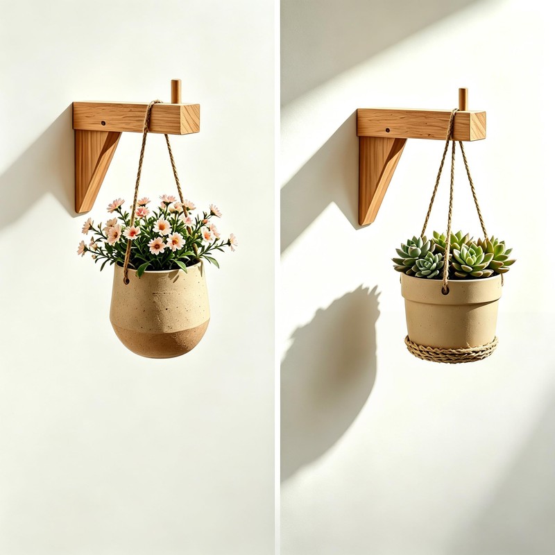 Wooden Wall Mount Bracket Hook, Multi Purpose Hanging Plant Pot