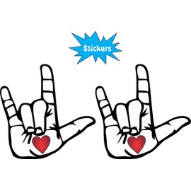 StickerTalk Die Cut Heart Hand ASL I Love You Vinyl Stickers, 2 Stickers, 2.5 inches by 2.5 inches Each