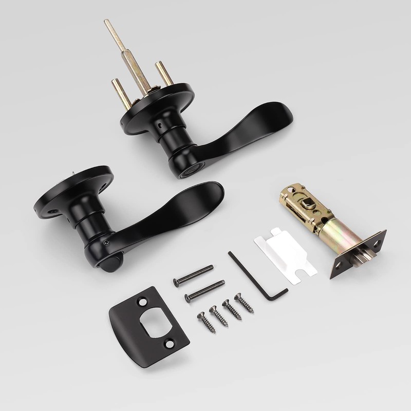 KNOBWELL 6 Pack Matte Black Door Handles Privacy Door Levers