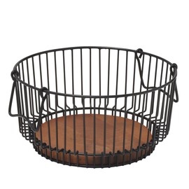 Gourmet Basics by Mikasa Ashford Wire Basket with Mango Wood Base, Black
