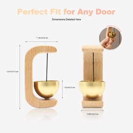 Door Chime Bell 2 Pack, Magnetic Beech Wood Shopkeepers Bell for Door Opening, Gentle Brass Chime for Home, Store, Office, Classroom, Refrigerator and Cabinet Doors