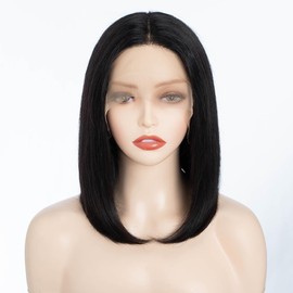 JOEDIR LUX Short Bob Human Hair Wig Lace Frontal Wig for Women Natural Black Transparent Lace Front Wig Pre Plucked with Baby Hair 12 Inches