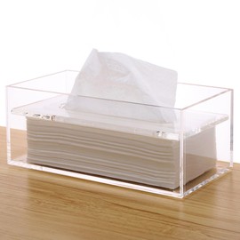 SANRUI Clear Acrylic Tissue Box Cover Holder, 8MM Sunken Top Lid Rectangle Facial Paper Towel Mask Dispenser Dryer Sheet Holder, for Office, Car, Home, Shop, Restaurant
