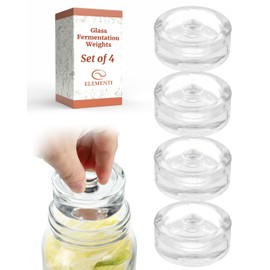 Elementi Glass Fermentation Weight Set of 4 - Easy Grip Fermenting Weights, Perfect Fit for Wide Mouth Mason Jars, Durable Soda-Lime Glass for Sauerkraut, Kimchi & More - Pickling & Canning Weights