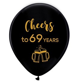 Black cheers to 69 years latex balloons, 12inch (16pcs) 69th birthday decorations party supplies for man and woman