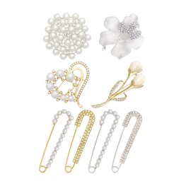 8 Pcs Elegant Brooch Pins for Women Pearl Flower Floral Heart Faux Crystal Vintage Brooches for Wedding Bridal Grad Teacher Appreciation Gift Sweater Shawl Dress Shirt Clips Safety Pins