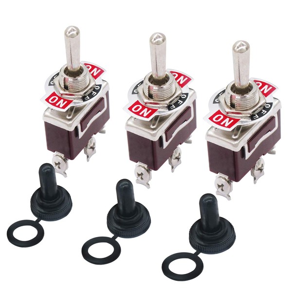 Taiss 3pcs Toggle Switch SPDT ON-Off-ON 3 Pin 3 Position Latching Switch Toggle Rocker Heavy Duty 20A 125V with 3pcs Waterproof Cover Ten-1122
