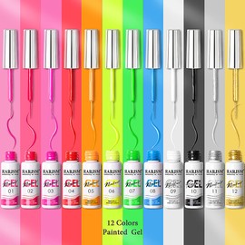 RARJSM Nail Art Gel Nail Polish 8ml Painted Gel Polish Kit 12 Colors Painting Drawing Gel Liner Polish,Pull Line Gel Polish for DIY French Manicure Nail Salon Design,Curing Requires