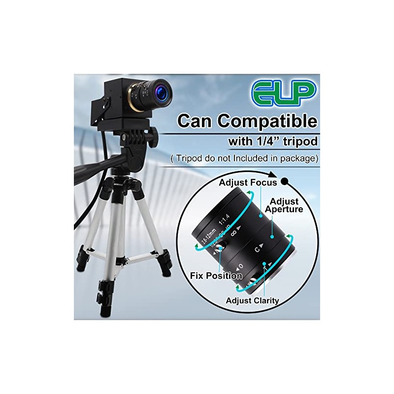 ELP Cámara USB 4K con micrófono Zoom manual Cámara web