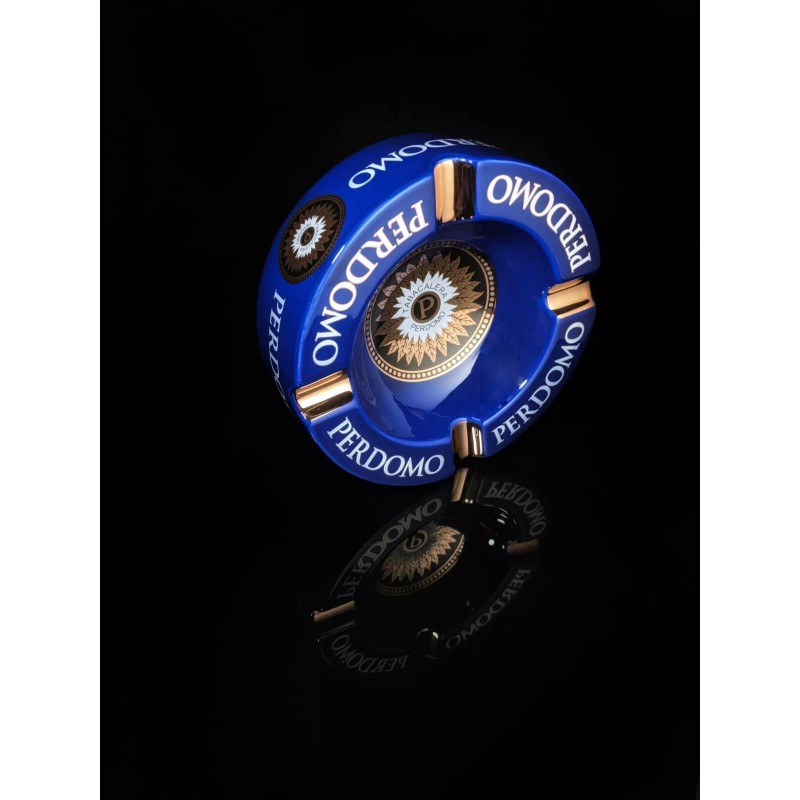 Perdomo Blue and Gold Ceramic Large Cigar Ashtray 9" Diameter