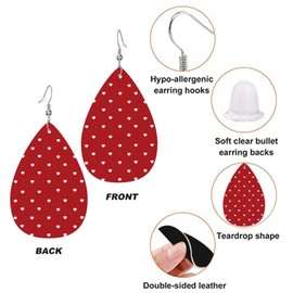 Faux Leather Earrings Hearts Polka Dot Red Teardrop Dangle Earrings Jewelry For Women