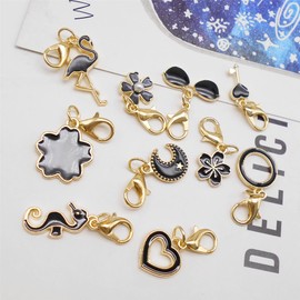 GraceAngie 40pcs Gold Plated Enamel Charms with Lobster Clasps Assorted Animals Flower Moon Star Clip-on Charms Pendants Stitch Marker Charms for Knitting DIY Earrings Necklace Jewelry Crafts (PINK)
