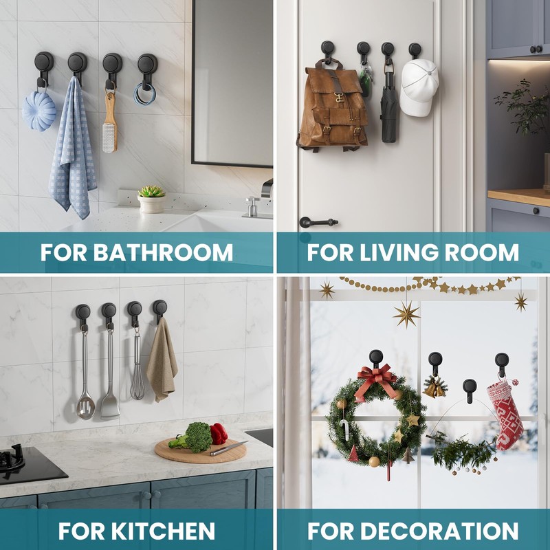 TAILI Black Bathroom Suction Hooks with Vacuum Suction Cups- No