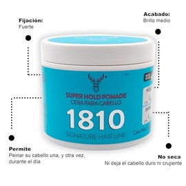 1810 Cera SUPER HOLD POMADE para cabello (Nueva Imagen) - FIJACIN ALTA - BRILLO MEDIO - Pomada para cabello Base Agua - Libre de Parabenos - Libre de 