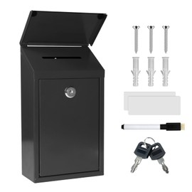 Metal Suggestion Box Donation Box with Slot Drop Box with Lock and Key Collection Box Mailbox Wall Mount Dropbox（10.2×5.6×2.8inch） Ballot Box for Home Office Outdoor （Black）