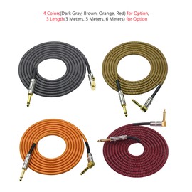 3 Meters/ 10 Feet Musical Instrument Audio Guitar Cable Cord 1/4 Inch Straight to Right-angle Gold-plated TS Plugs PVC Braided Fabric Jacket for Electric Guitar Bass Mixer Amplifier Equalizer