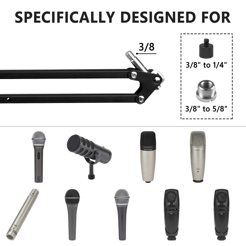 Geekria Microphone Boom Arm Mount for SAMSON Q2U, Q9U, Q7x,