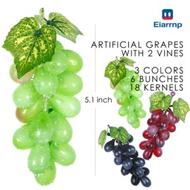 Eiarrnp 6 Bunches Artificial Fake Fruit Grapes Decor - Faux Grape Artificial Lifelike Simulation Plastic Grapes for Home House Kitchen Party Decoration - Artificial Fruits Grapes
