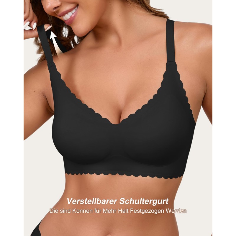 SHARICCA Women's Bra without Underwire Petal Design V Neck Soft