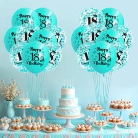 18th Birthday Balloons 18 Pcs Teal 18th Birthday Balloons Decorations for Girls Boys Teal Happy 18th Birthday Latex Balloons Confetti Balloons Turquoise 18th Birthday Anniversary Party Supplies 12inch