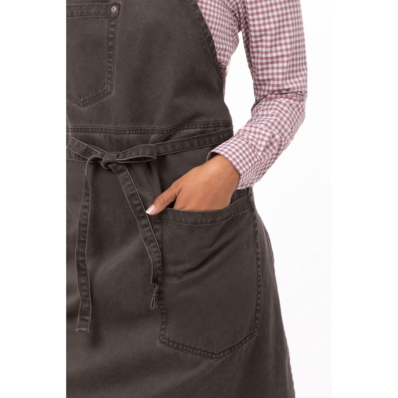 Chef Works ABAQ054-PEW-0 Dorset Antique Bib Apron Pewter, Brown