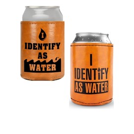 Funny Birthday Gifts for Men - Gag & Retirement Gift Ideas for Dad Husband Boyfriend : I Identify As A Water Faux Leather Can Cooler Sleeve