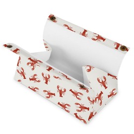 Leather Tissue Box, Rectangle Cover Case with Handle for Office Desk Car Home Bathroom Vanity 7.7x4.7x4.3 in Print Seamless Red Crawfishes Red Lobsters