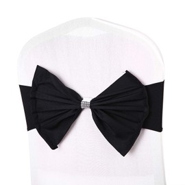 WedDecor Black Chair Sash Bow Band with Slider Buckle for Wedding Banquet Dining Events Party Supplies, Chair Sash Decor, Stretchable and Elasticated, 1pc
