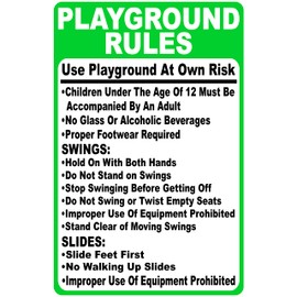 Playground Rules Use Playground At Your Own Risk With Rules Sign. 18x24 Metal.