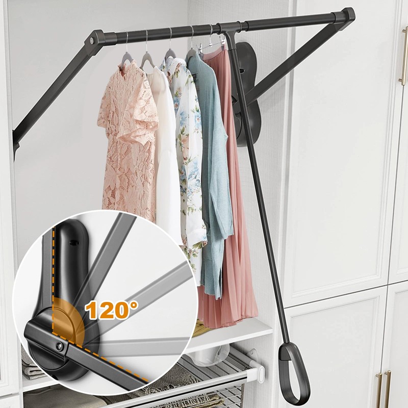 YJINGRUI Pull Down Closet Rod, 120° Pull-down Wardrobe Hanger with