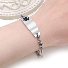 Tobestu Stainless Steel Black Medical Symbol Blood Thinner Bracelets for Patients -7.87 Inches Platinum Plated Layered Chain Medical Alert Bracelet for Men Women YA4768