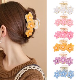 Aushamtai Flower Claw Clips for Women Girls 6 PCS Flower Floral Hair Clips for Thick Thin Hair, Non Slip Girls Hair Accessories