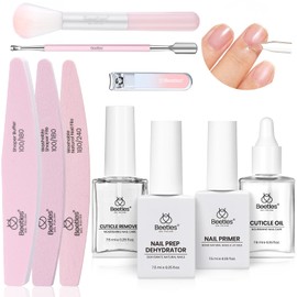 Beetles Nail Prep Kit Nail Dehydrator and Primer Cuticle Oil Cuticle Remover 4PCS 7.5ML Nails Care Tool Kit with Cuticles Pusher Nails Files Clippers Dust Brush 6PCS Manicure Tools for Gel Polish