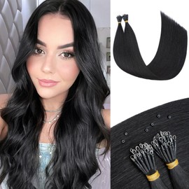 SEGO Pro 50pcs Nano Beads Hair Extensions Straight Nano Beads For Hair Pre-Bonded Seamless Nano Tip Real Human Hair，18Inch Jet Black,50g